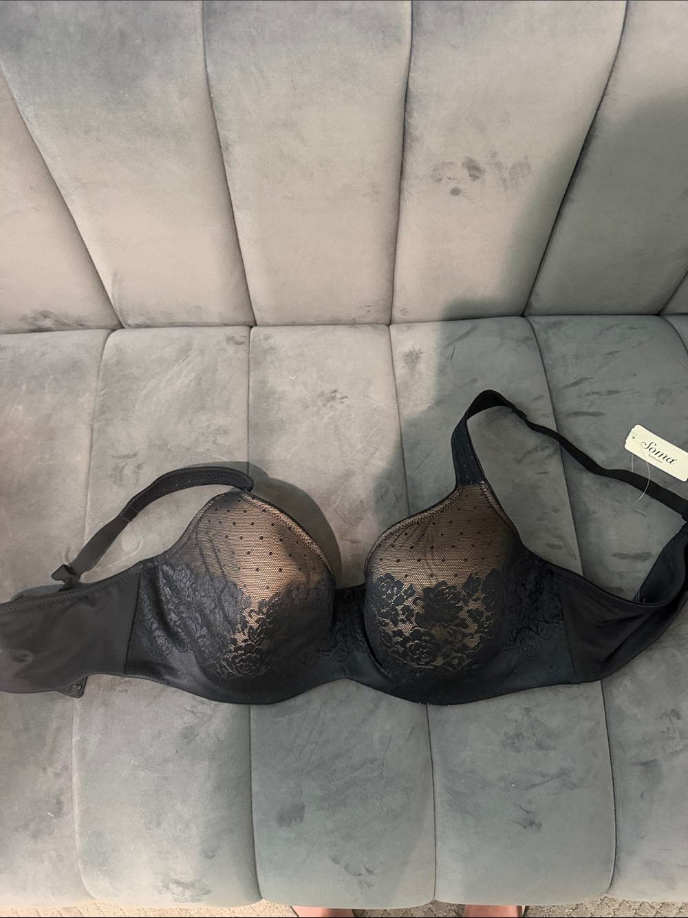 Soma Black Lace Underwire Bra with Sheer Dot Mesh